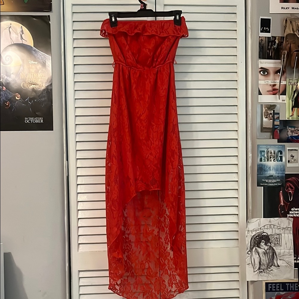 Trixxi Red Off-Shoulder High Low Gown